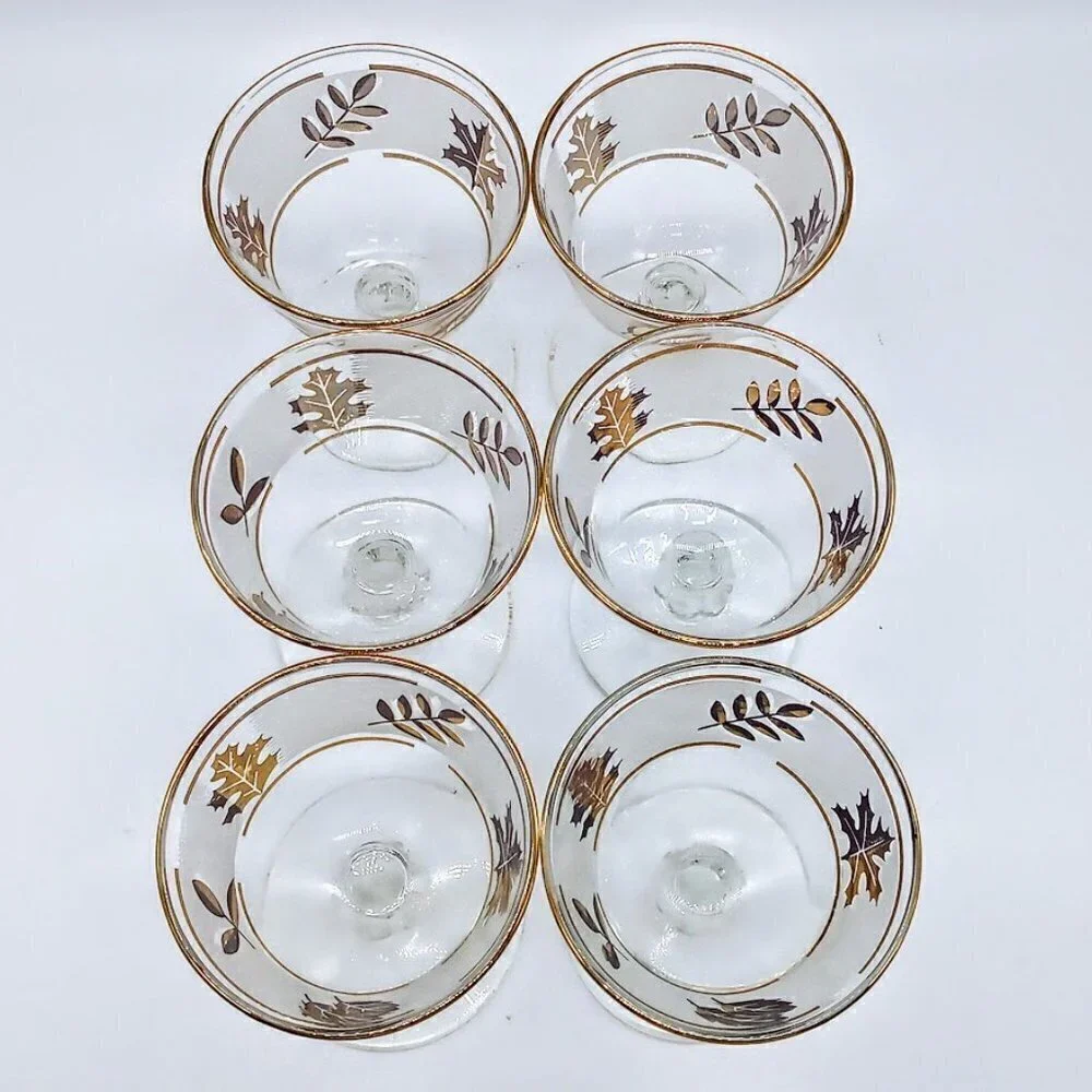 Libbey Golden Foliage Frosted Cocktail Liquor Glasses (6)